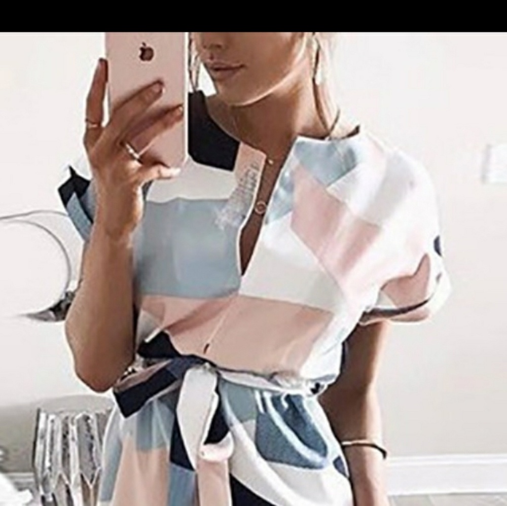 Womens Geo Print Midi Waist Tie Dress NEW - Picture 7 of 7
